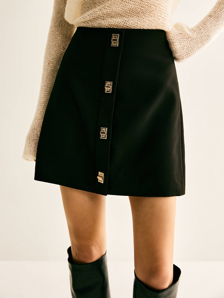 Metal-Decor Zipper Mini Skirt  Liora Lane Boutique Skirts