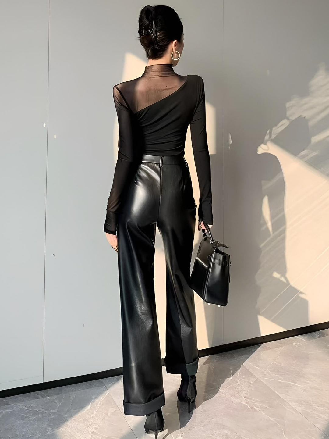 Asymmetrical Sheer Mesh Panel T-Shirt  Liora Lane Boutique T-Shirts