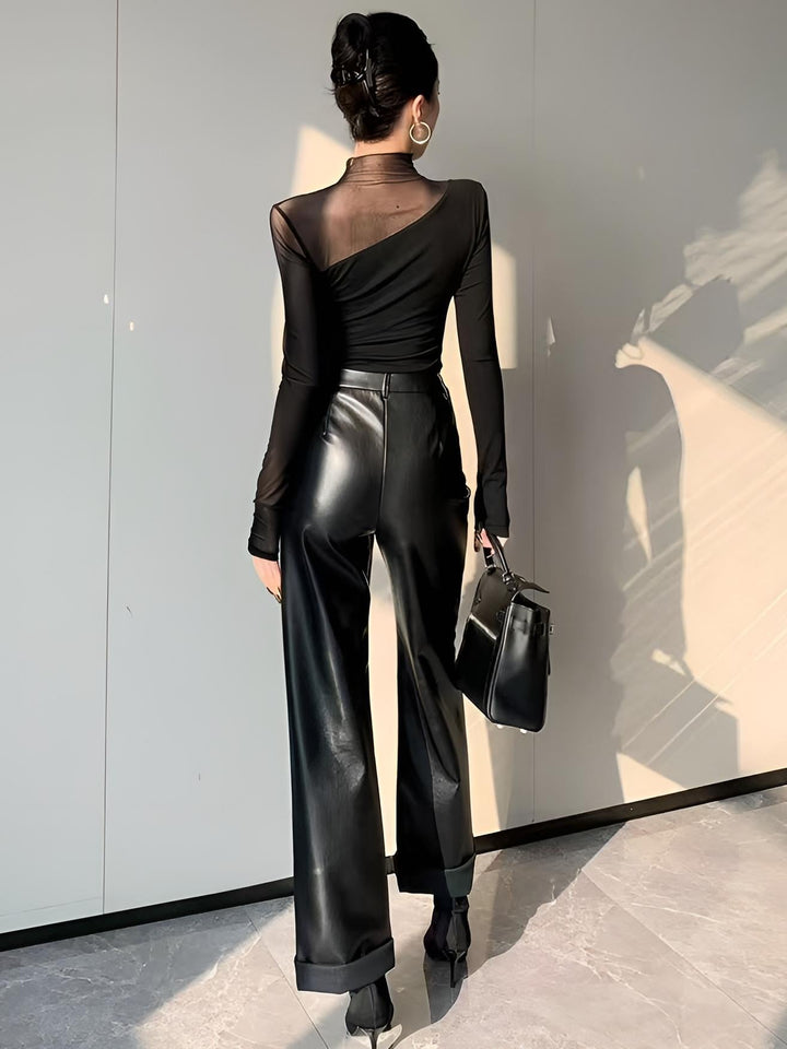 Asymmetrical Sheer Mesh Panel T-Shirt  Liora Lane Boutique T-Shirts