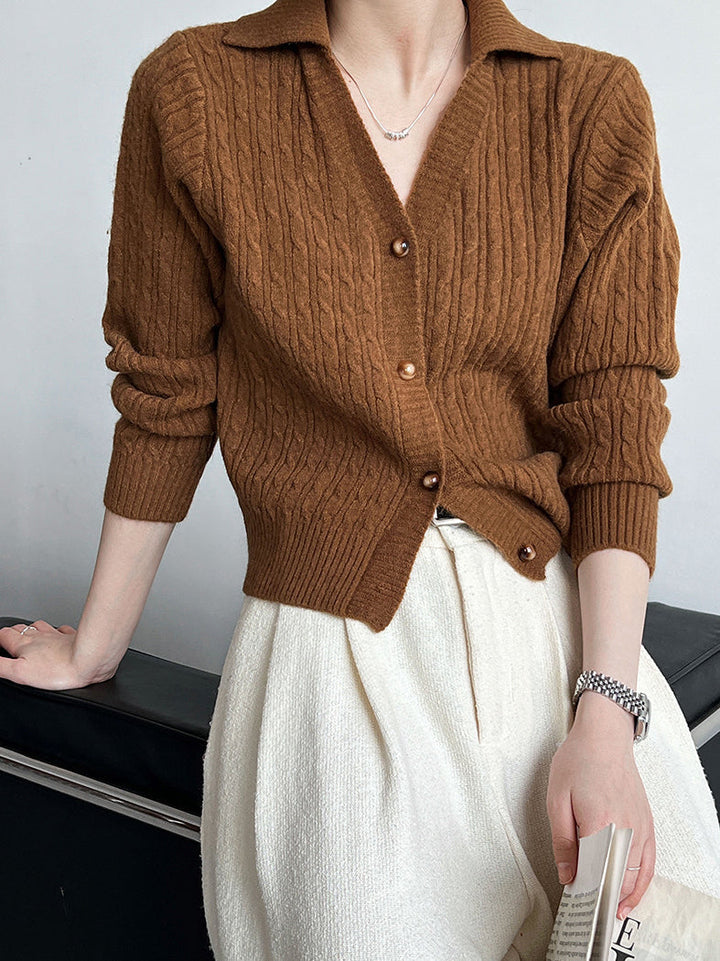 Lapel Button Short Cardigan  Liora Lane Boutique Cardigans Brown / XL 22.99