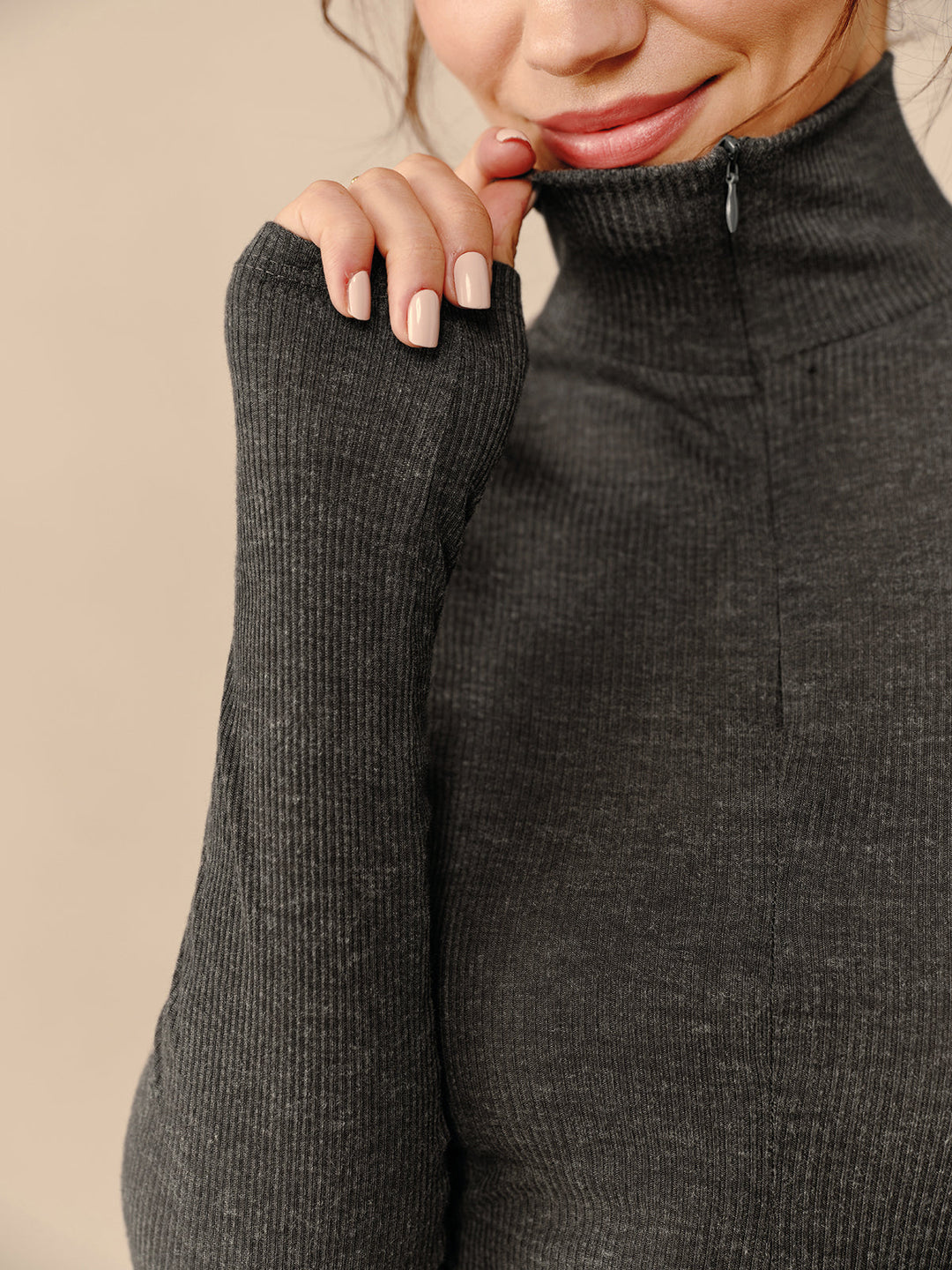 Turtleneck Ribbed Zipper T-Shirt  Liora Lane Boutique T-Shirts
