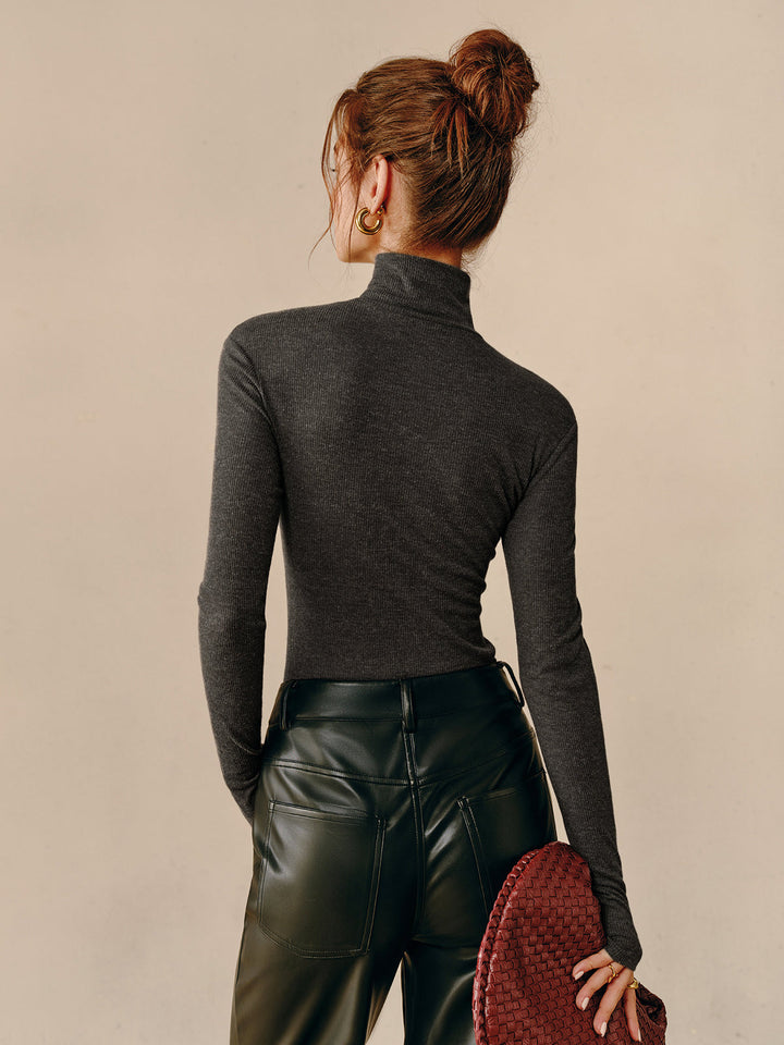Turtleneck Ribbed Zipper T-Shirt  Liora Lane Boutique T-Shirts