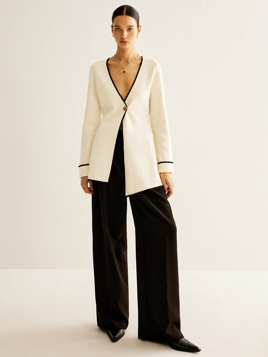 Wool-Blend Contrast Trim Slit Cardigan  Liora Lane Boutique Cardigans