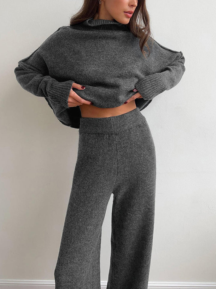 Plain Turtleneck Knit Pants Set  Liora Lane Boutique Pant Sets Grey / XL 177.99