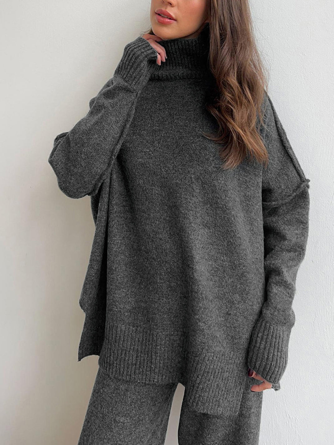 Plain Turtleneck Knit Pants Set  Liora Lane Boutique Pant Sets