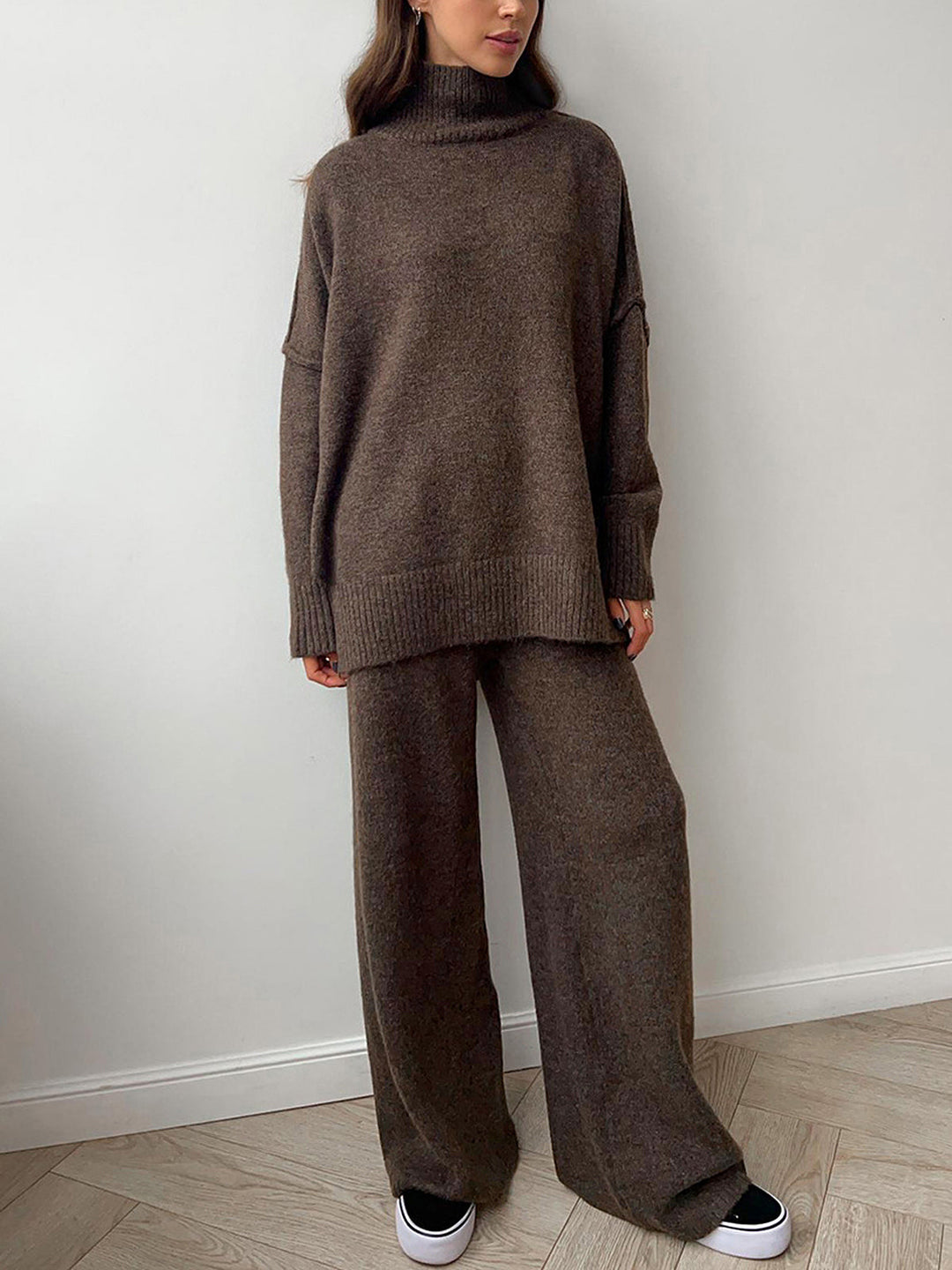 Plain Turtleneck Knit Pants Set  Liora Lane Boutique Pant Sets