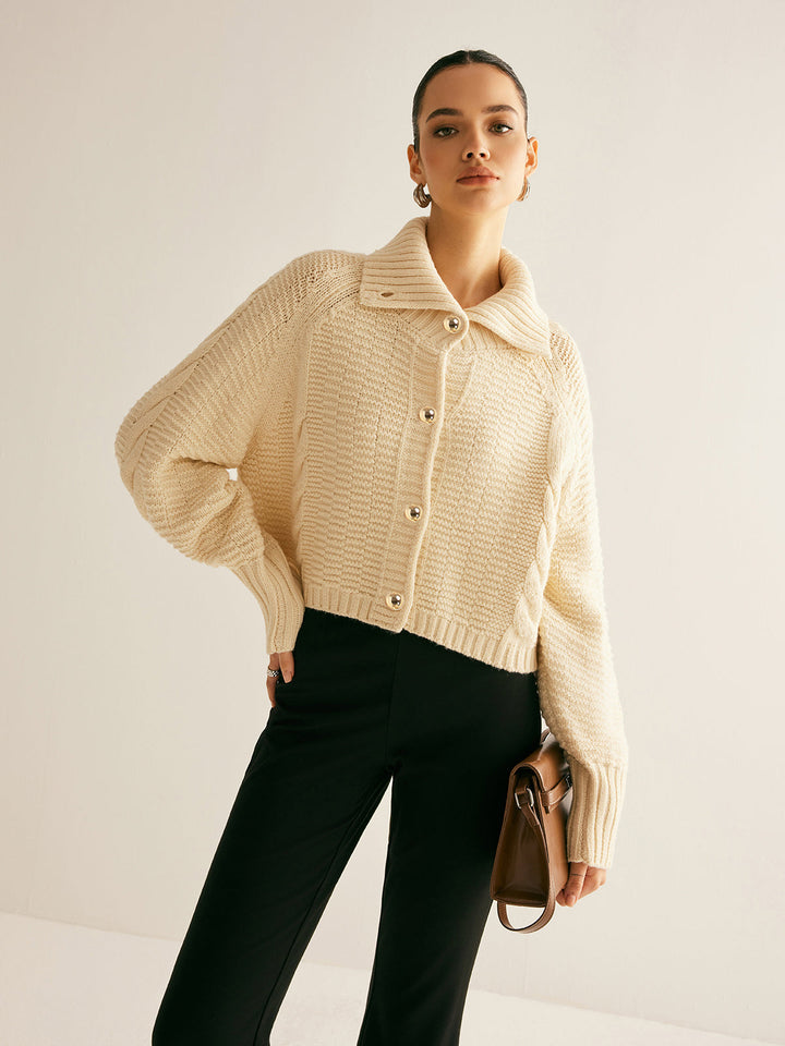 Lapel Breasted Cable-Knit Cardigan  Liora Lane Boutique Cardigans