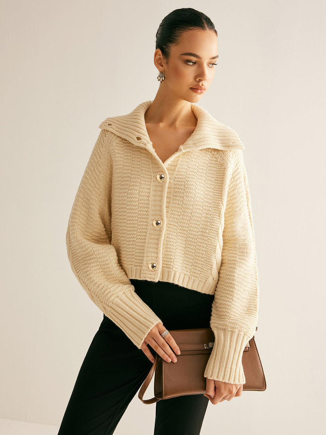 Lapel Breasted Cable-Knit Cardigan  Liora Lane Boutique Cardigans