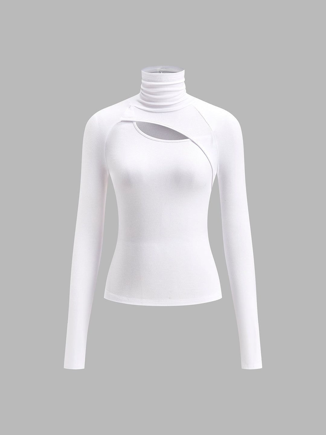 Asymmetric Cut Out Turtleneck Long Sleeve Slinky Top  Liora Lane Boutique T-Shirts White / XL 28.00