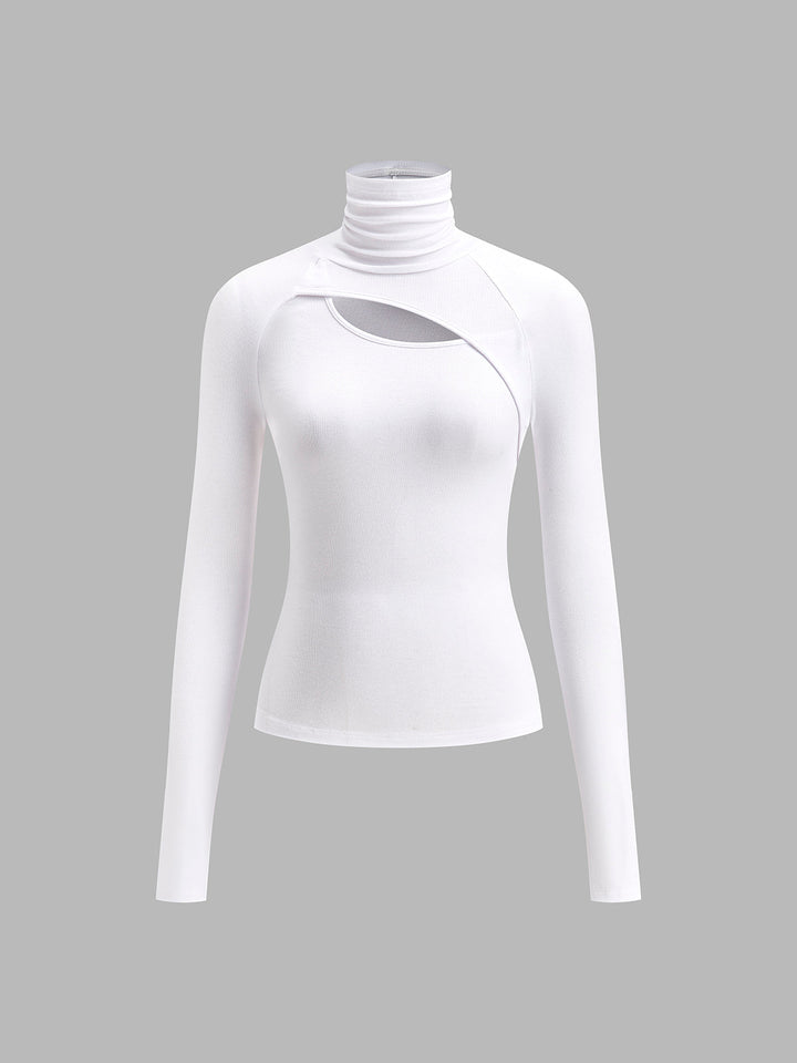 Asymmetric Cut Out Turtleneck Long Sleeve Slinky Top  Liora Lane Boutique T-Shirts White / XL 28.00