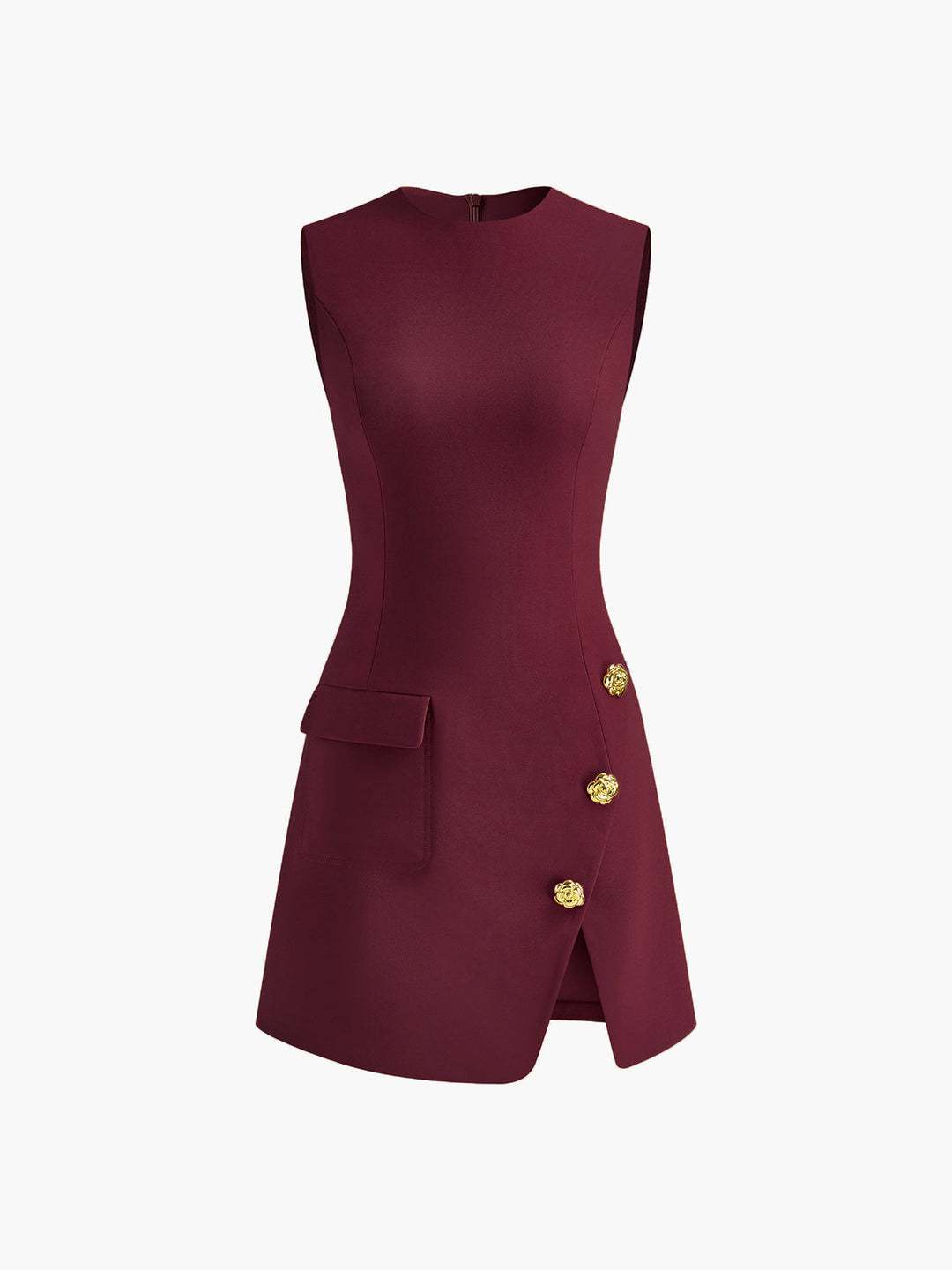 Golden Rose Button Pocket Split Dress  Liora Lane Boutique Dresses Burgundy / XL 94.99