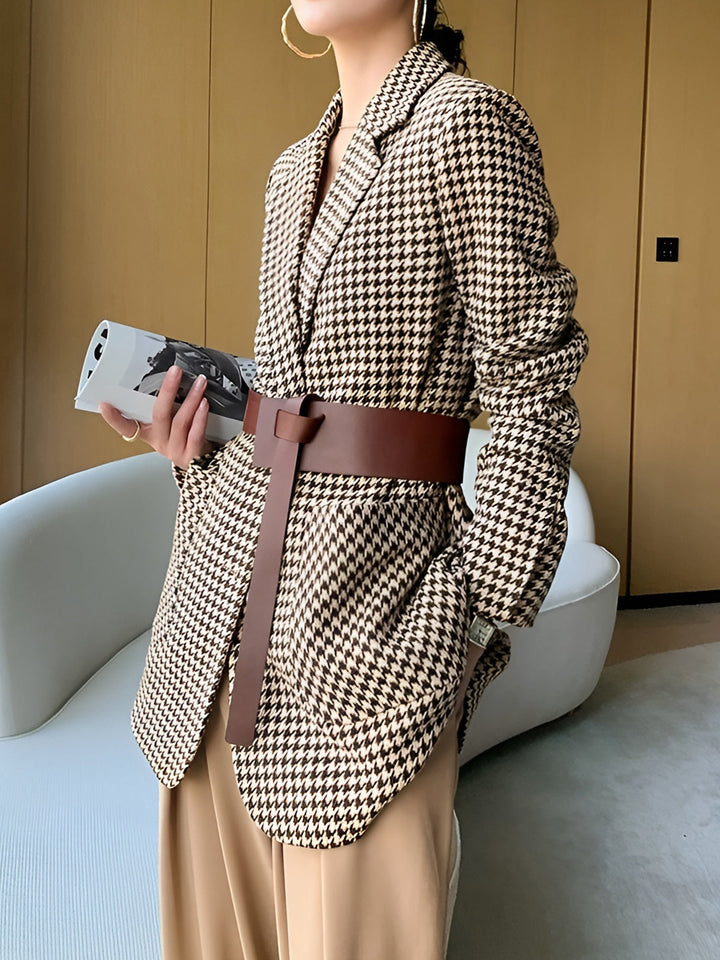 Houndstooth Split Blazer With Belt  Liora Lane Boutique Blazers