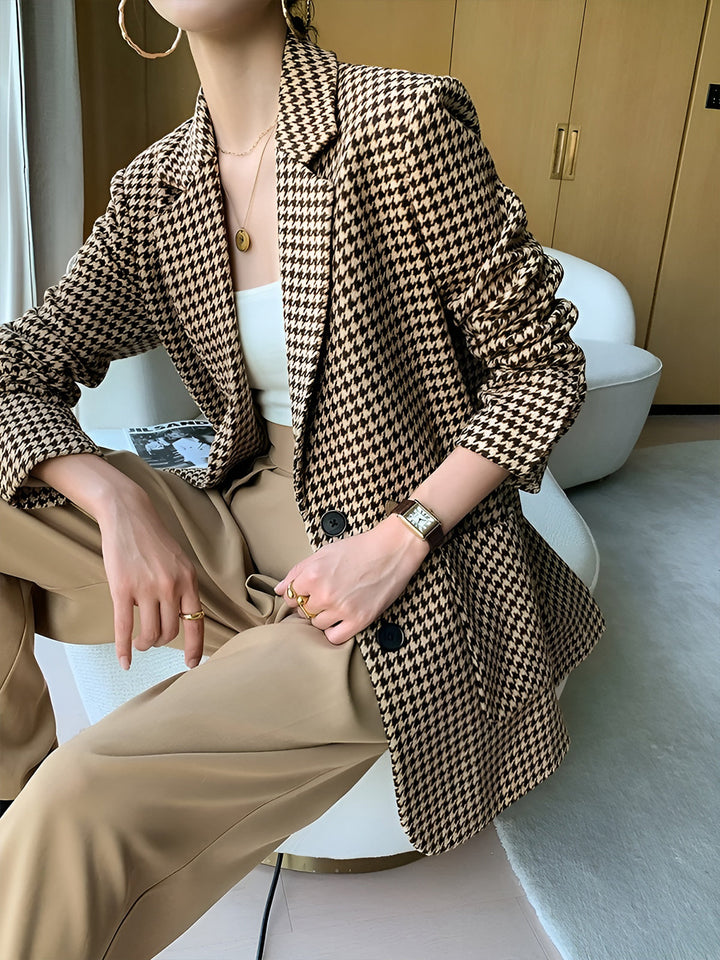 Houndstooth Split Blazer With Belt  Liora Lane Boutique Blazers