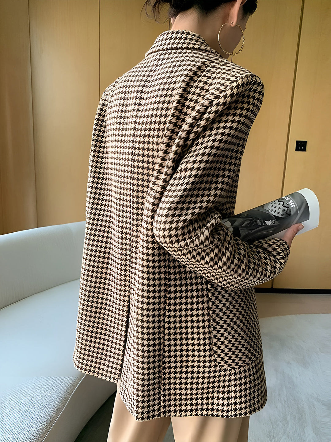 Houndstooth Split Blazer With Belt  Liora Lane Boutique Blazers