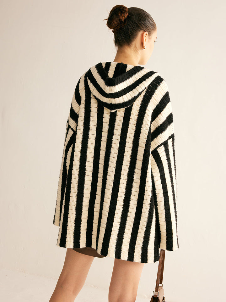 Contrast Pinstripe Hooded Cardigan  Liora Lane Boutique Cardigans