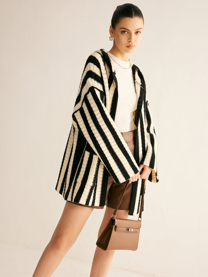 Contrast Pinstripe Hooded Cardigan  Liora Lane Boutique Cardigans
