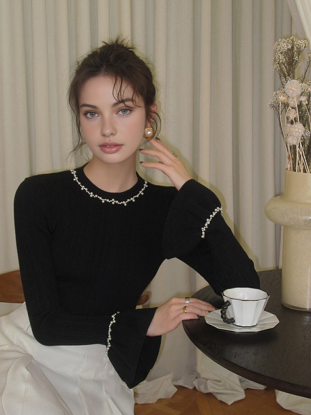 Beaded-Decor Ruffle Knit Top  Liora Lane Boutique Knit Tops