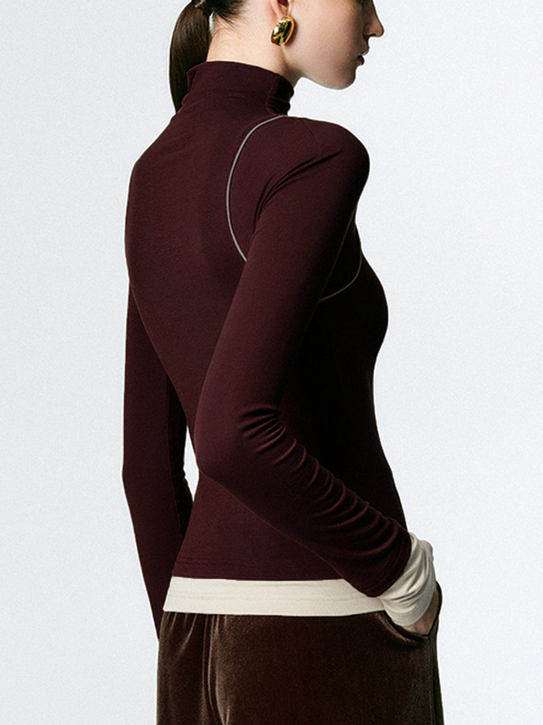 Mock Neck Contrast Binding Jersey Top  Liora Lane Boutique T-Shirts