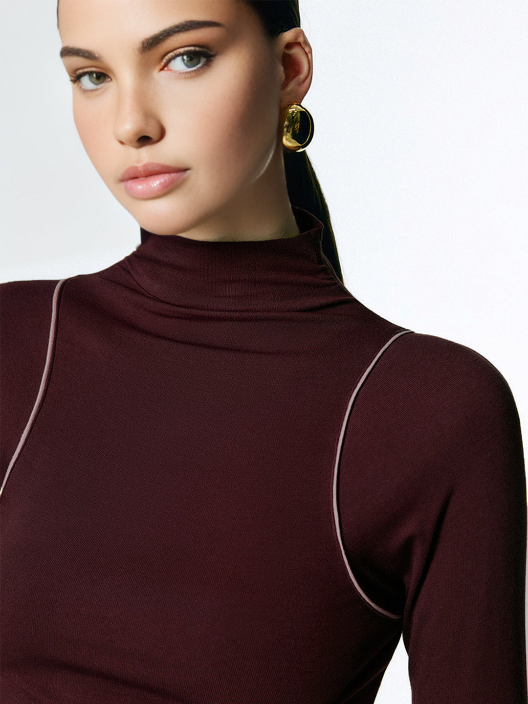 Mock Neck Contrast Binding Jersey Top  Liora Lane Boutique T-Shirts