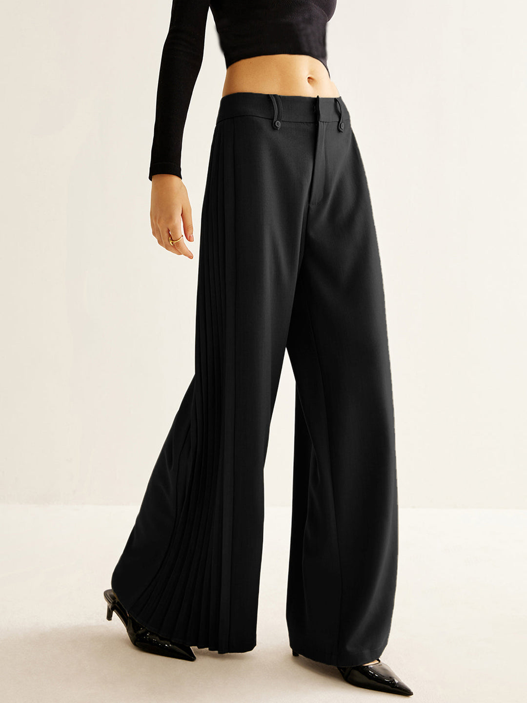 Side Pleated Wide-Leg Pants  Liora Lane Boutique Pants Black / XL 62.00