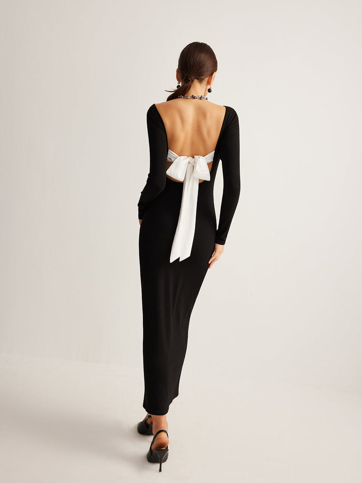 Bow Open Back Knit Dress  Liora Lane Boutique Dresses Black / XL 42.00