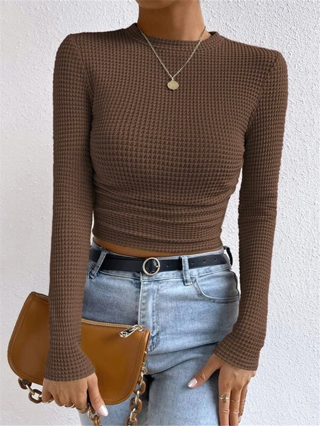 Plain Waffle Slim Sweater  Liora Lane Boutique T-Shirts Light Brown / XL 28.00