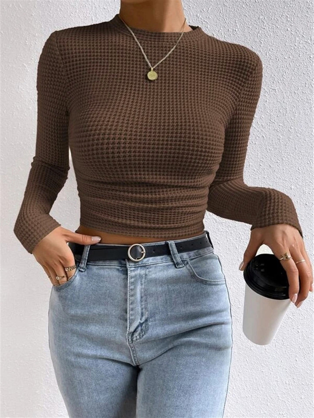 Plain Waffle Slim Sweater  Liora Lane Boutique T-Shirts