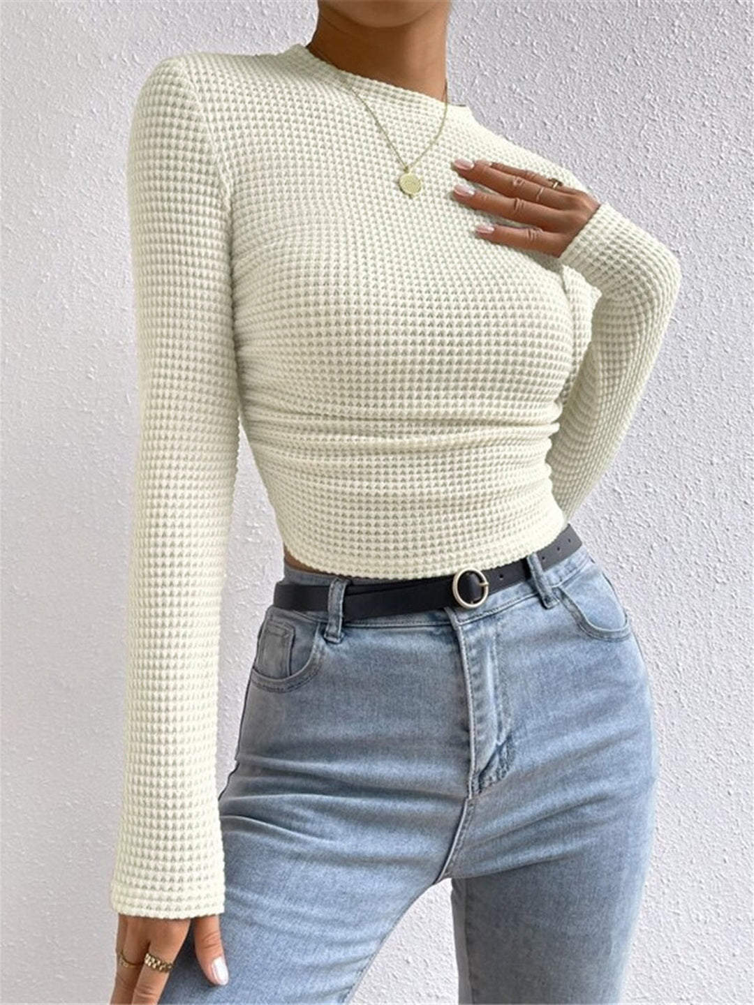 Plain Waffle Slim Sweater  Liora Lane Boutique T-Shirts