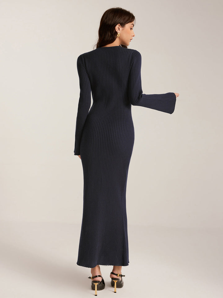 Bell Sleeve Metal Decor Long Dress  Liora Lane Boutique Sweater Dresses