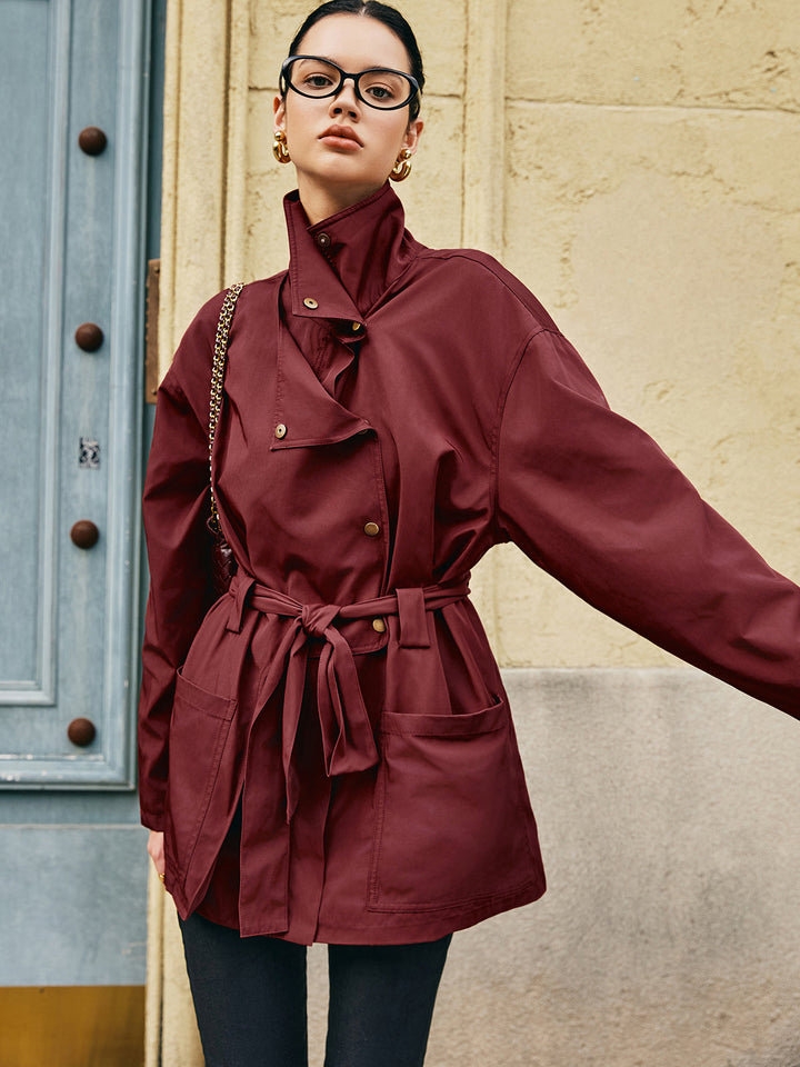Retro Asymmetrical Belted Trench Coat  Liora Lane Boutique Trench Coats