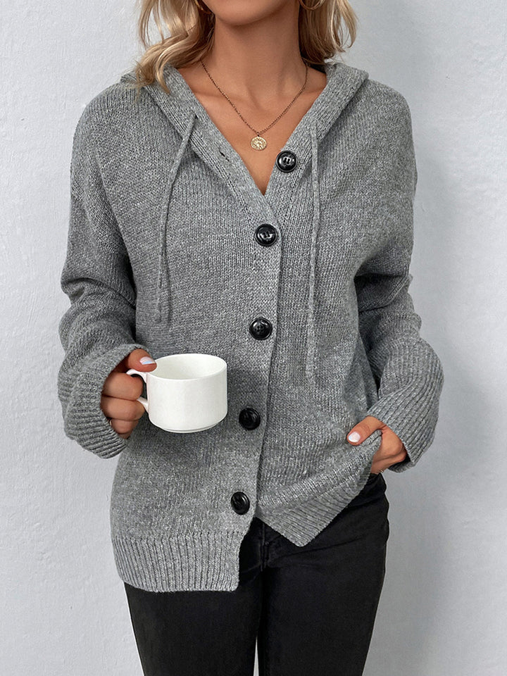Button Drawstring Hooded Cardigan  Liora Lane Boutique Cardigans