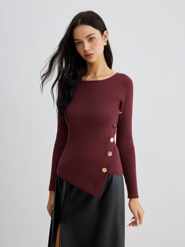Asymmetrical Ribbed Slim Sweater  Liora Lane Boutique Sweaters