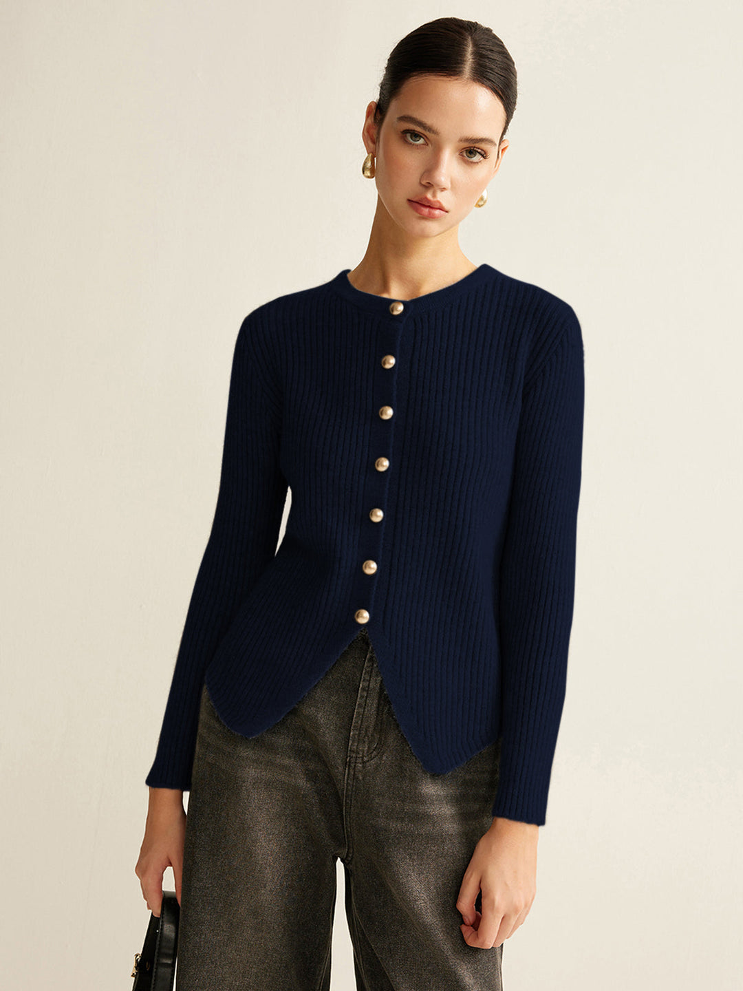 Button Down Split Cardigan  Liora Lane Boutique Cardigans Navy / XL 39.00
