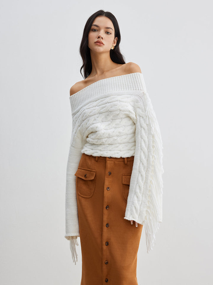 Beheme Off-Shoulder Tassel Sweater  Liora Lane Boutique Sweaters