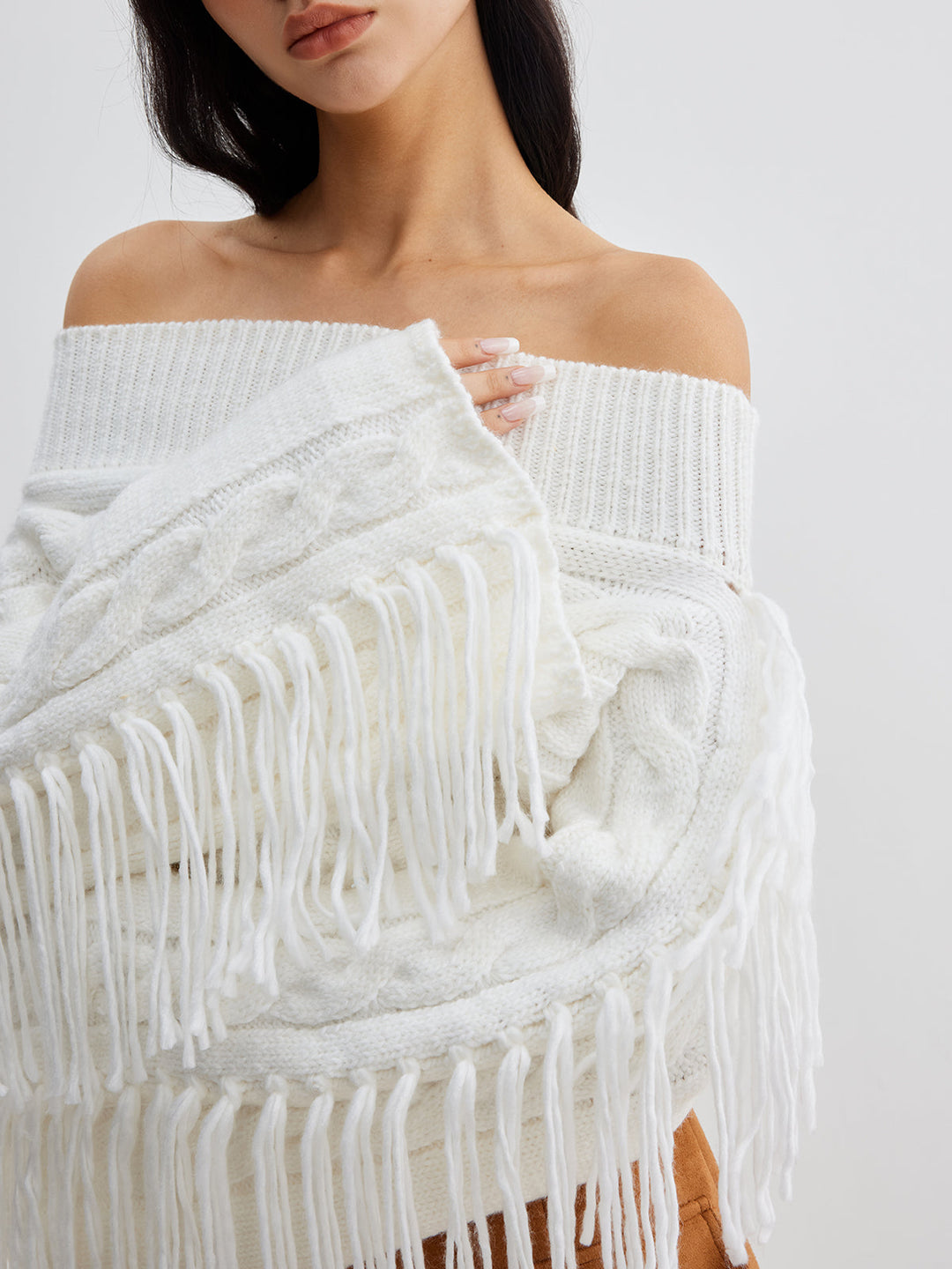 Beheme Off-Shoulder Tassel Sweater  Liora Lane Boutique Sweaters