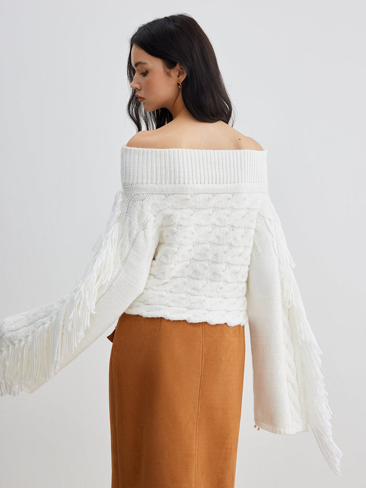 Beheme Off-Shoulder Tassel Sweater  Liora Lane Boutique Sweaters
