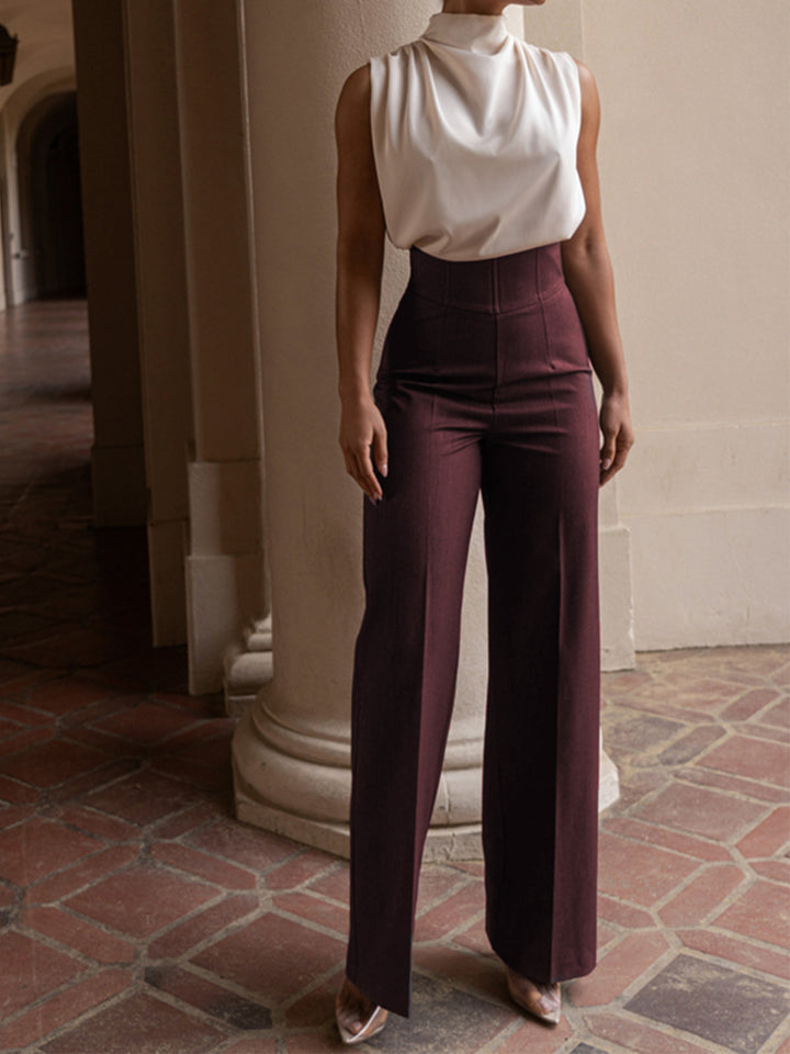 High Waistline Straight Leg Pants  Liora Lane Boutique Pants Burgundy / XL 42.00
