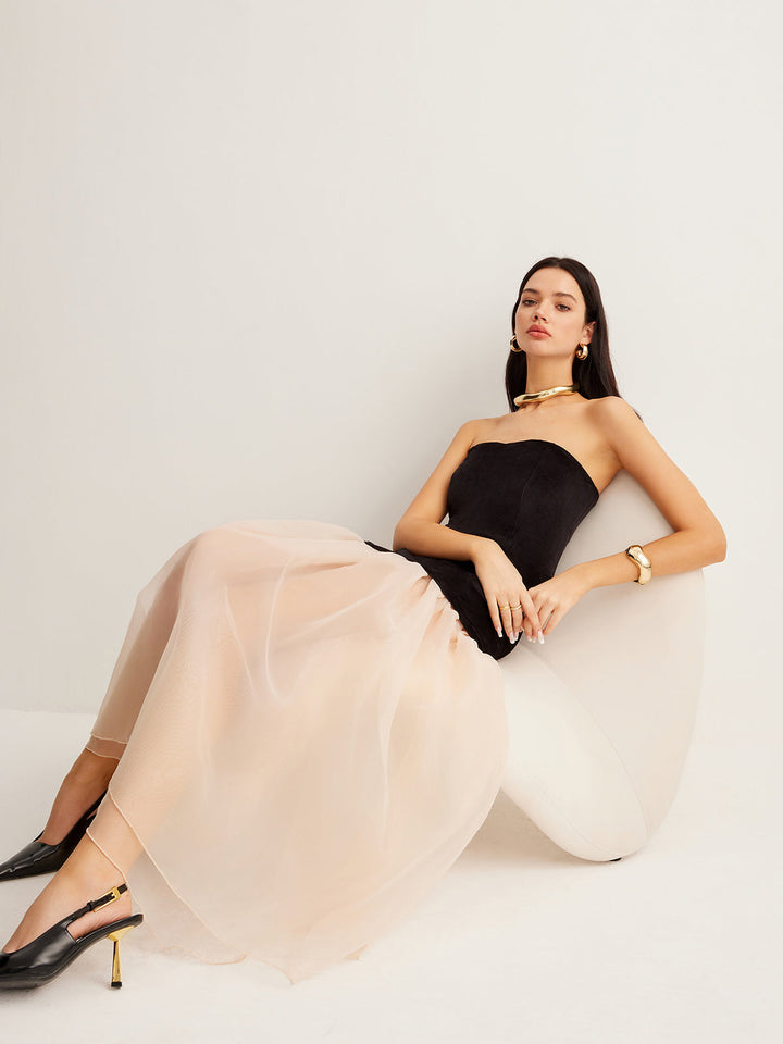 Semi-Sheer Velvet Panel Mesh Tube Dress  Liora Lane Boutique Dresses