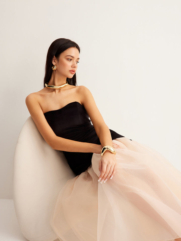 Semi-Sheer Velvet Panel Mesh Tube Dress  Liora Lane Boutique Dresses