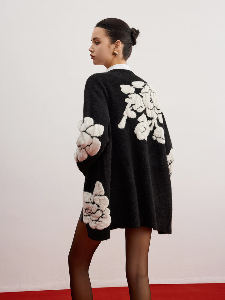 Wool-Blend Knit-Floral Cardigan  Liora Lane Boutique Cardigans
