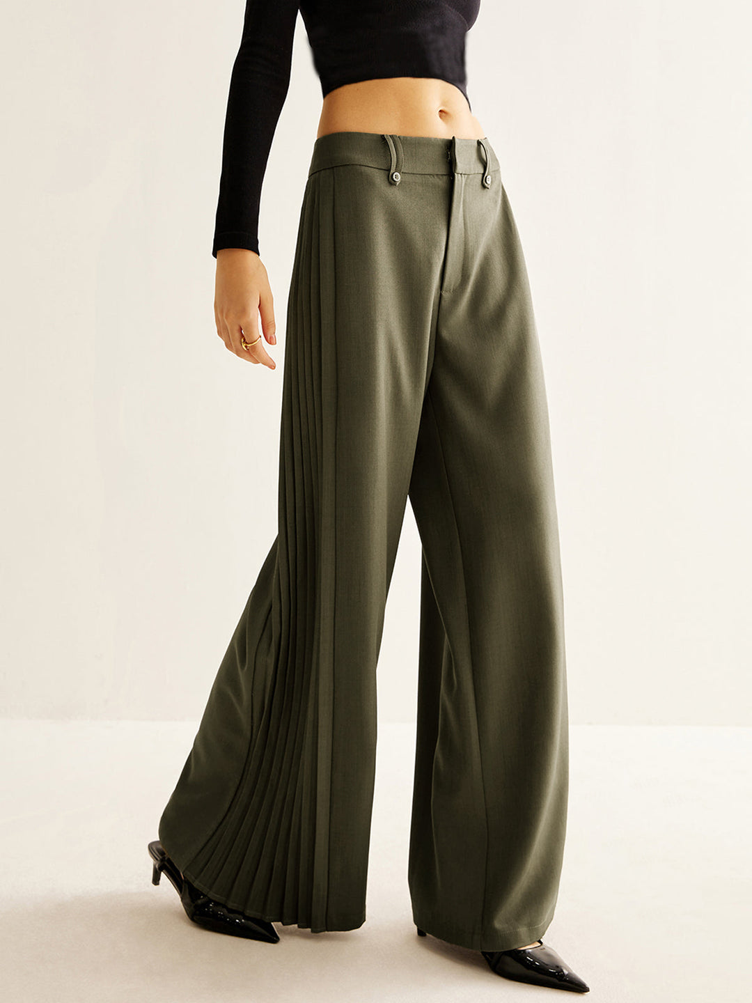 Side Pleated Wide-Leg Pants  Liora Lane Boutique Pants ArmyGreen / XL 62.00