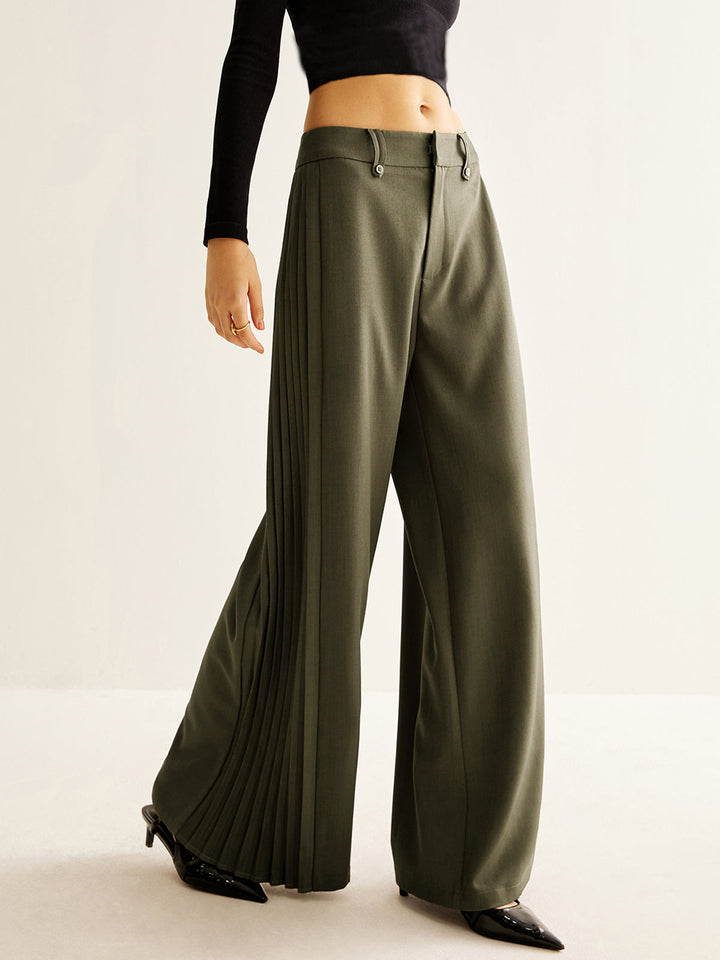 Side Pleated Wide-Leg Pants  Liora Lane Boutique Pants ArmyGreen / XL 62.00