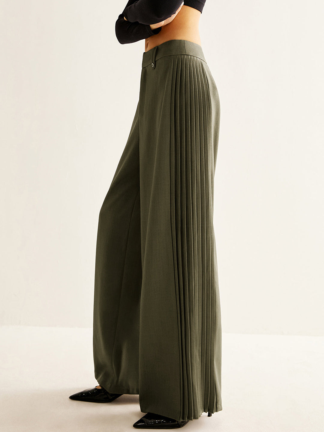 Side Pleated Wide-Leg Pants  Liora Lane Boutique Pants