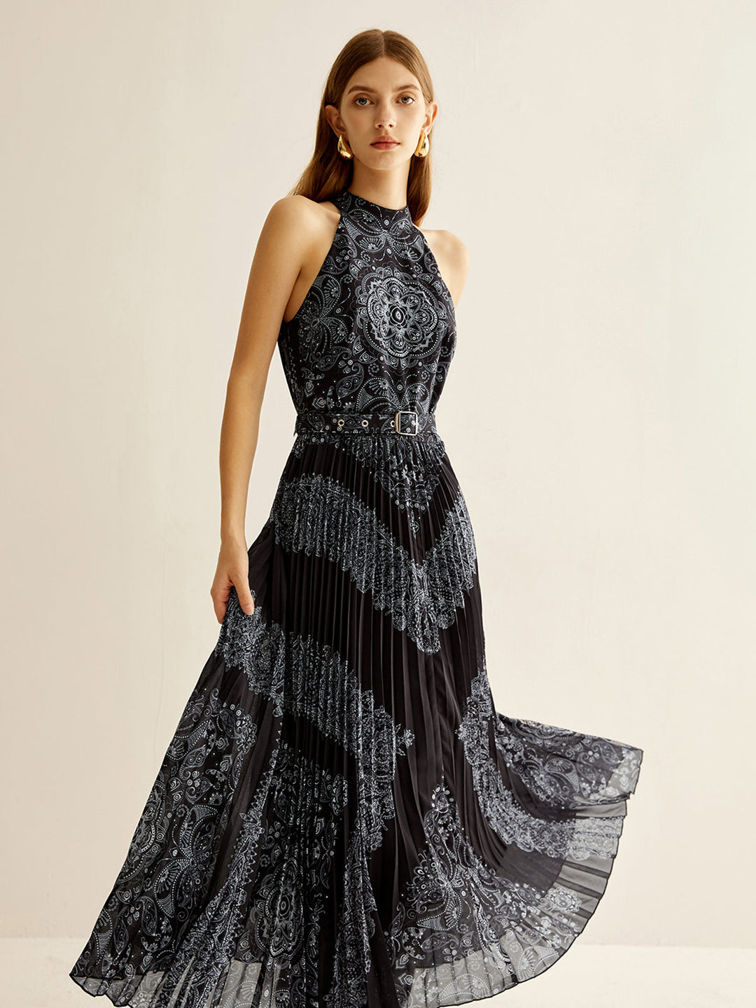 Boheme Sleeveless Pleated Dress With Belt  Liora Lane Boutique Dresses