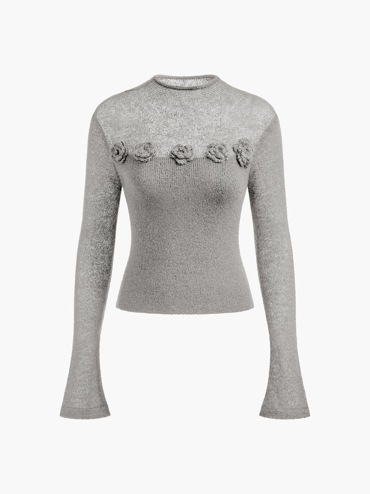3D Flower Panel Soft Knit Top  Liora Lane Boutique Knit Tops Light Grey / XL 42.00