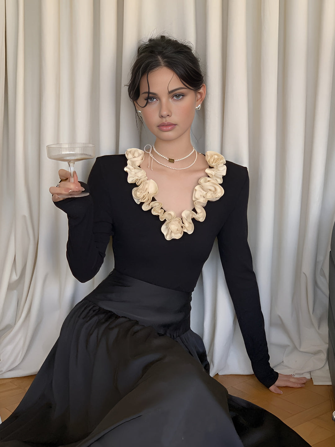 Cotton Floral Trim Slim T-Shirt  Liora Lane Boutique T-Shirts