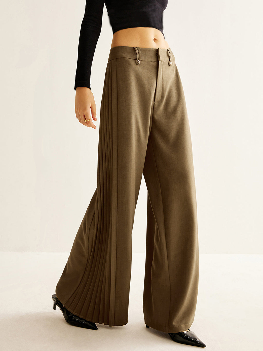 Side Pleated Wide-Leg Pants  Liora Lane Boutique Pants Khaki / XL 62.00