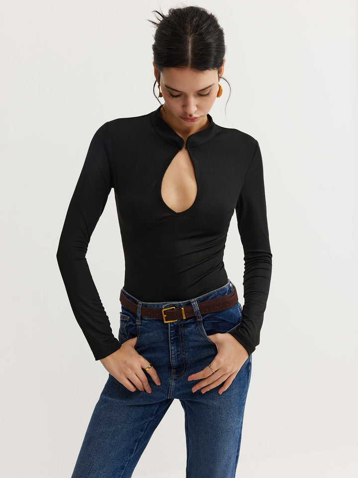 Keyhole Neckline Thin Bodysuit  Liora Lane Boutique Bodysuits