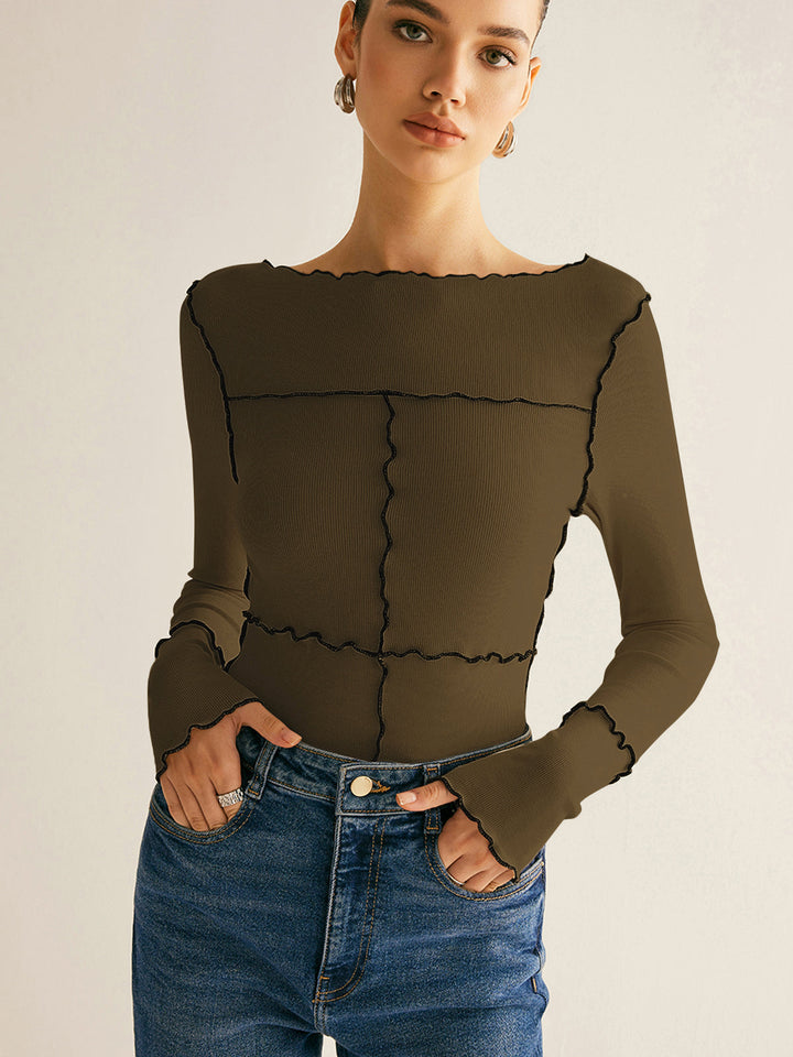 Lettuce Trim Long Sleeve Slim T-Shirt  Liora Lane Boutique T-Shirts ArmyGreen / XL 28.00