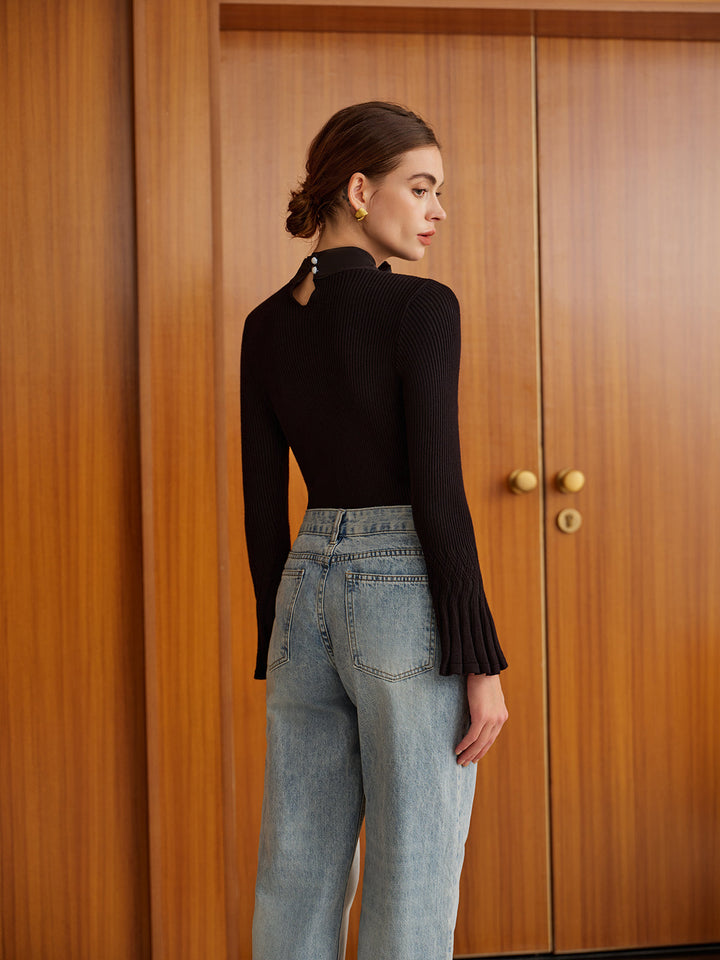 Bow Decor Bell Sleeve Knit Top  Liora Lane Boutique Knit Tops